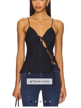 Lioness Black Lace-Up Spaghetti Strap Camisole
